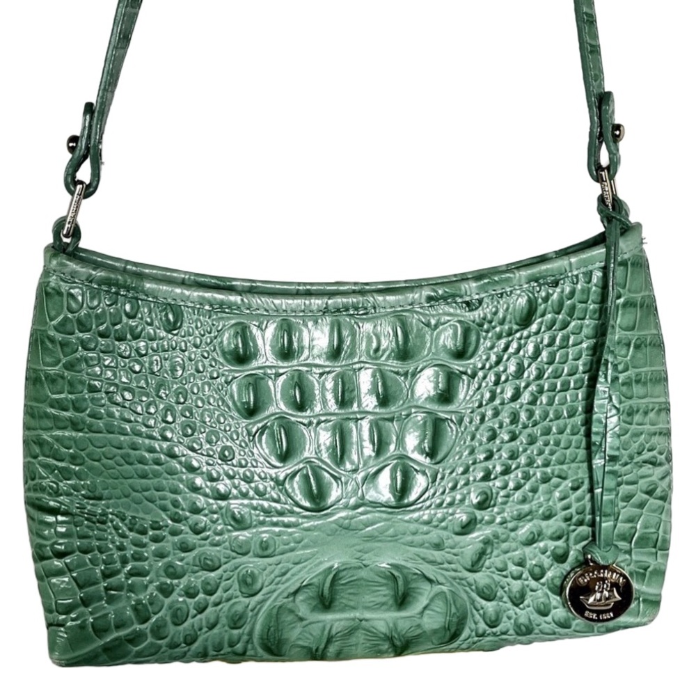 RARE Brahmin Matcha Green Croc Embossed Anytime Mini Luxury Shoulder Bag